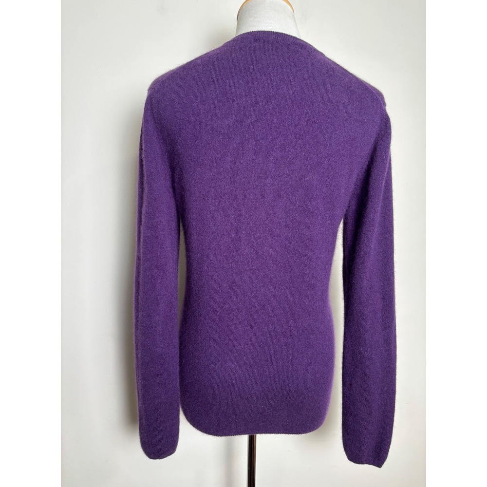 House of Edinburgh Womens Cashmere V-Neck Sweater M Purple Classic Long Sleeve - Picture 2 of 7